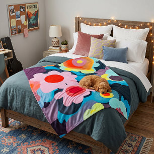 Retro mod flowers fleece blanket