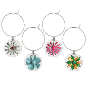 Retro MOD Flowers - Floral Spring Summer Garden Wine Charm