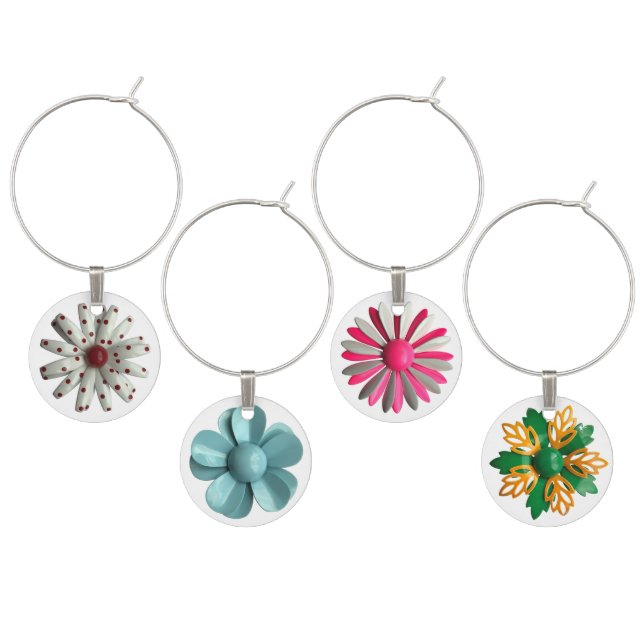 Retro MOD Flowers - Floral Spring Summer Garden Wine Charm (Staggered)