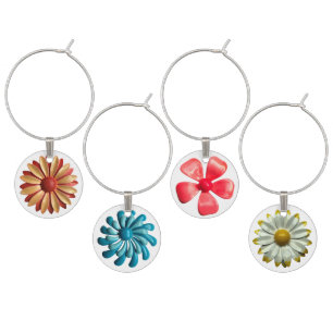 Retro MOD Flowers - Floral Spring Summer Garden Wine Charm