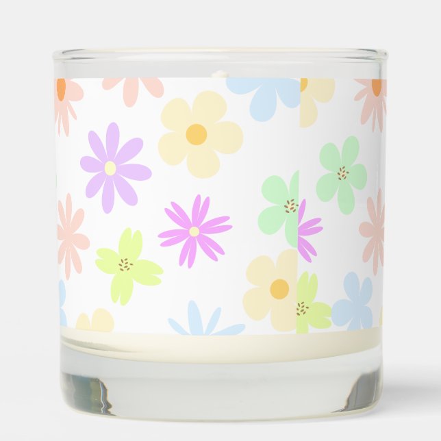Retro Mod Flowers in Pastels Scented Candle (Front)