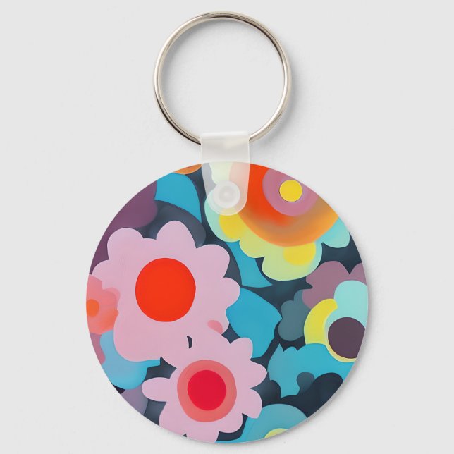 Retro mod flowers keychain (Front)