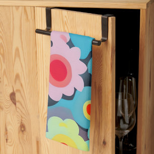 Retro mod flowers kitchen towel