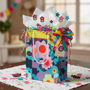 Retro mod flowers medium gift bag