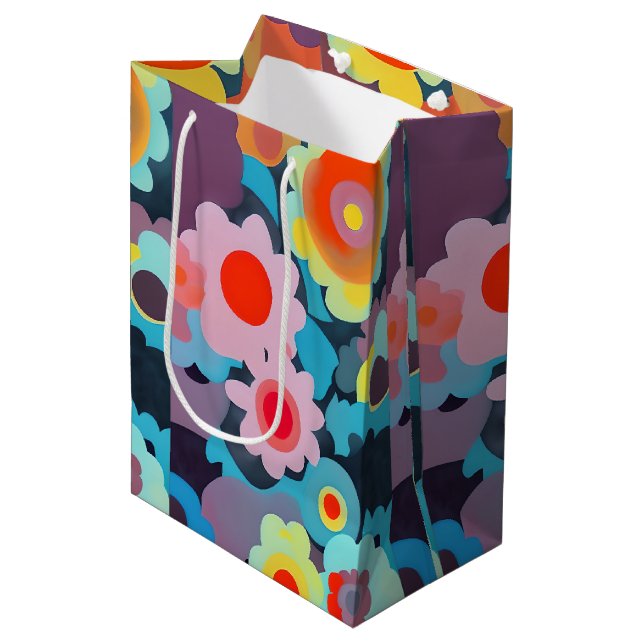 Retro mod flowers  medium gift bag (Front Angled)