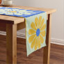 Retro Mod Flowers Pattern in Blue and Yellow Short Table Runner