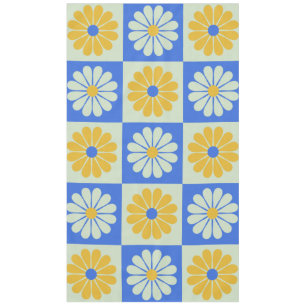 Retro Mod Flowers Pattern in Blue and Yellow  Tablecloth