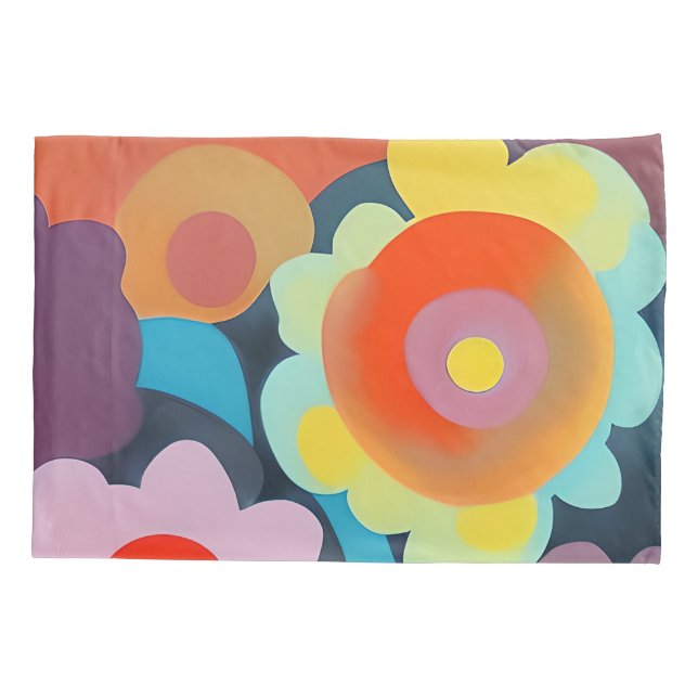 Retro mod flowers  pillow case (Back)