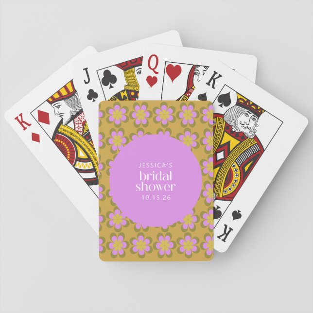 Retro Mod Flowers Purple and Yellow Bridal Shower  Playing Cards (Back)