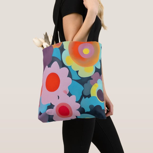 Retro mod flowers  tote bag (Close Up)
