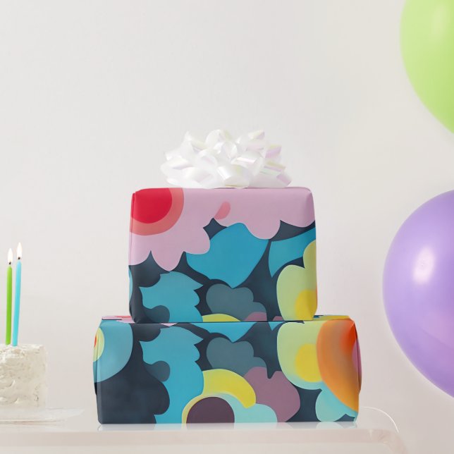 Retro mod flowers  wrapping paper (Party Gifts)