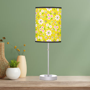 Retro Mod Flowers Yellow & White Table Lamp