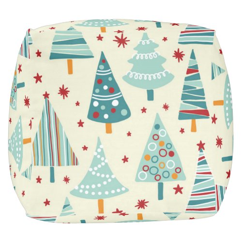 Retro Mod Geometric Christmas Trees Pouf