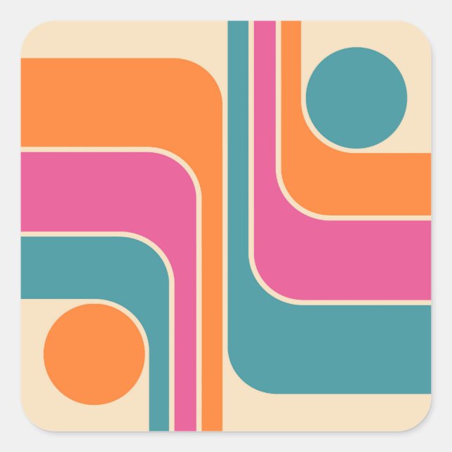 Retro Mod Geometric Design Square Sticker (Front)