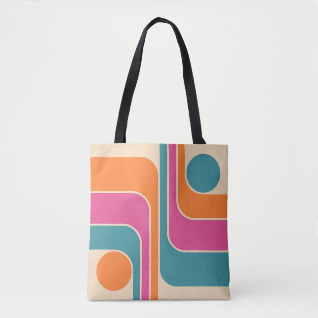 Retro Mod Geometric Design Tote Bag (Front)