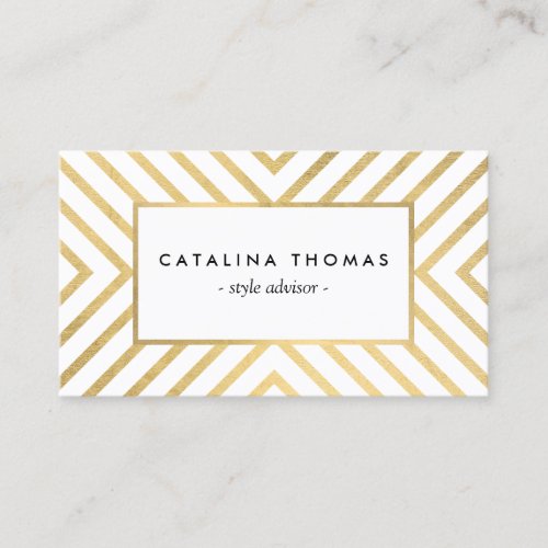 Retro Mod Gold and White Pattern Business Card