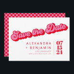 Retro Mod Groovy Bold Pink Red Checkerboard Save The Date<br><div class="desc">Retro Mod Groovy Bold Pink Red Checkerboard Save the Date</div>