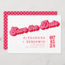 Retro Mod Groovy Bold Pink Red Checkerboard Save The Date