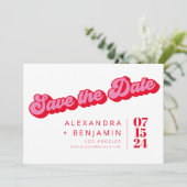 Retro Mod Groovy Bold Pink Red Checkerboard Save The Date (Standing Front)