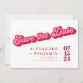 Retro Mod Groovy Bold Pink Red Checkerboard Save The Date (Front)