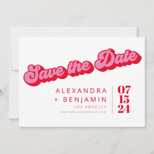 Retro Mod Groovy Bold Pink Red Photo  Save The Date