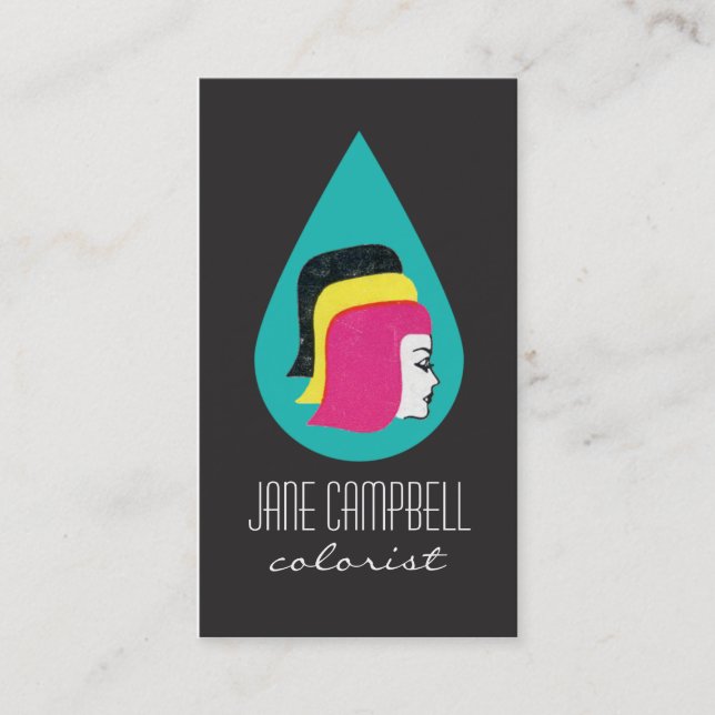 Retro Mod Hair Colorist or Stylist Business Cards (Front)