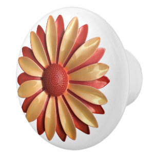 Retro MOD Hippie Orange Daisy Flower Floral Spring Ceramic Knob