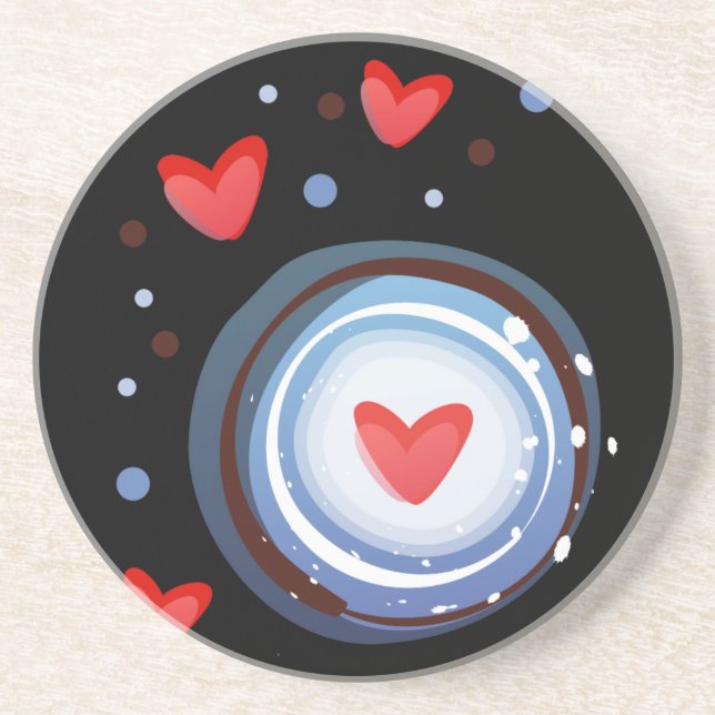 Retro Mod Love Circle Sandstone Coaster (Front)