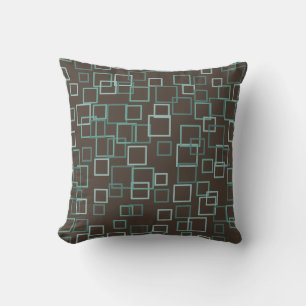 Retro Mod Mid Century Turquoise Brown Throw Pillow