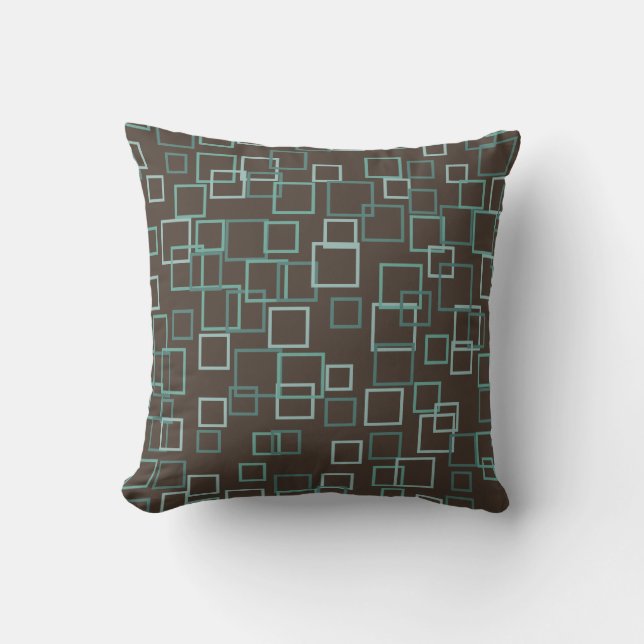 Retro Mod Mid Century Turquoise Brown Throw Pillow (Front)