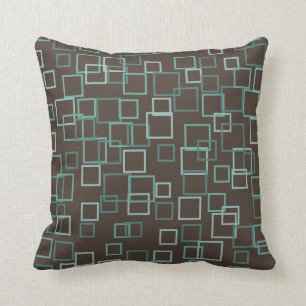 Retro Mod Mid Century Turquoise Brown Throw Pillow