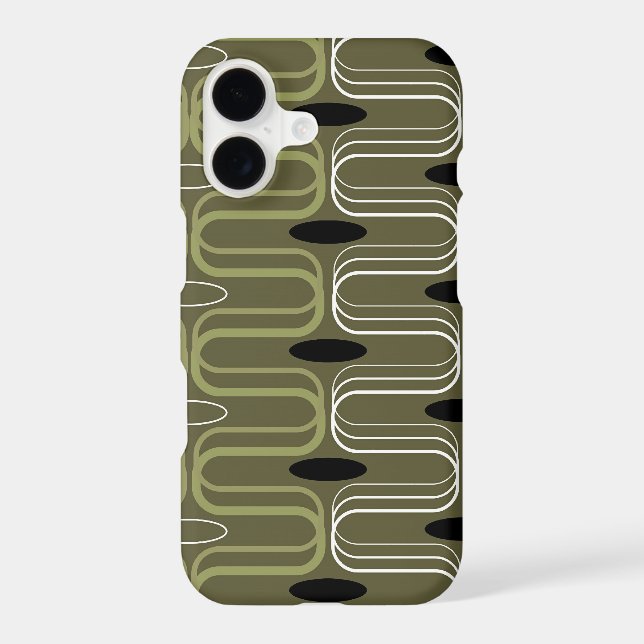 Retro Mod Ogee Pod Forest Green White Abstract Art Case-Mate iPhone Case (Back)