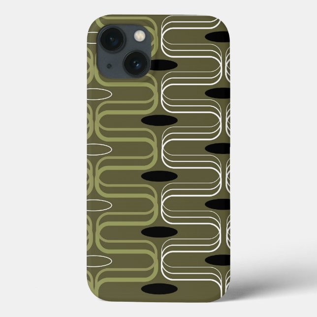Retro Mod Ogee Pod Green Abstract Art Phone Case (Back)
