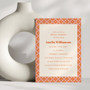 Retro Mod Orange Pink Geometric Bridal Shower Invitation