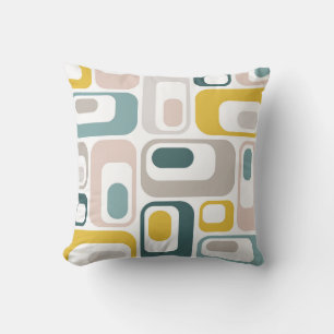 Retro Mod Oval Pillow Aqua Teal Blue Mustard Pink 