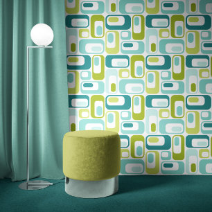 Retro Mod Ovals Apple Green Teal Aqua Blue Wallpaper