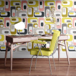 Retro Mod Ovals Mustard Yellow Pink Grey Beige Wallpaper