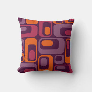 Retro Mod Ovals Orange Purple Mauve Raspberry Red Throw Pillow