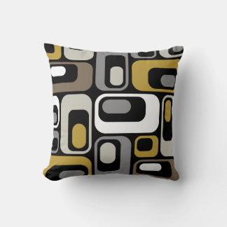 Retro Mod Ovals Pillow Grey Black Mustard Beige