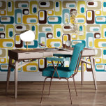 Retro Mod Ovals Teal Blue Brown Mustard Yellow Wallpaper