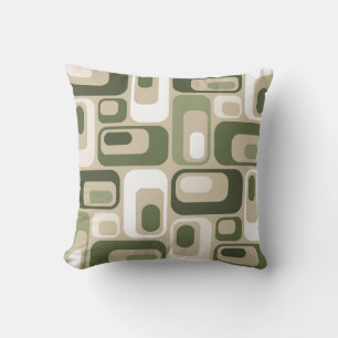 Retro Mod Ovals Throw Pillow Sage Olive Beige