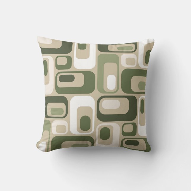 Retro Mod Ovals Throw Pillow Sage Olive Beige (Front)