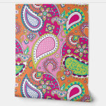 Retro Mod Paisley Pink Orange Fuchsia Aqua Lime  Wallpaper