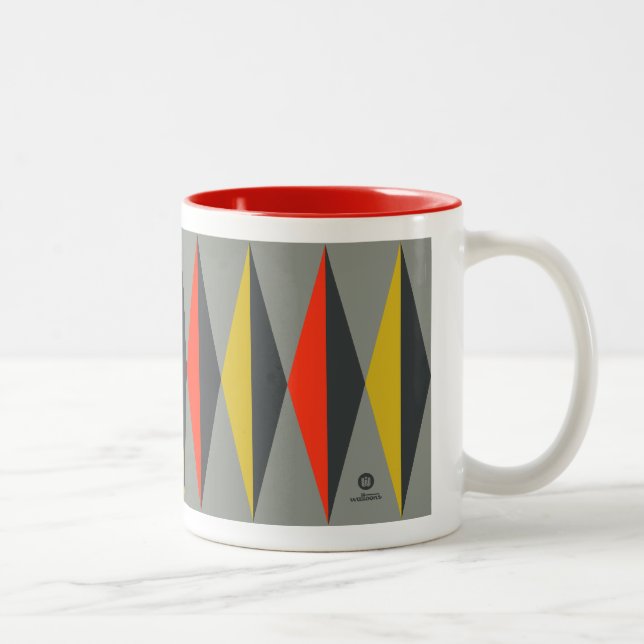 Retro Mod Pattern Gray Yellow Red Black Two-Tone Coffee Mug (Right)