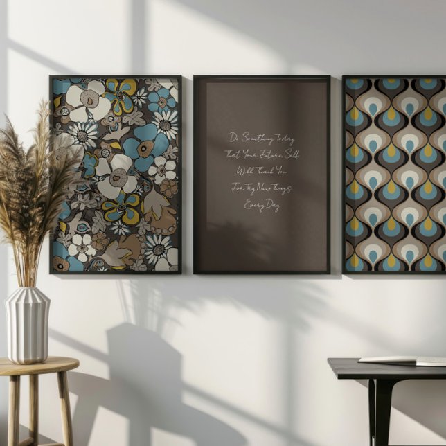 Retro Mod Patterns & Quote Blue Beige Brown Wall Art Sets (Creator Uploaded)
