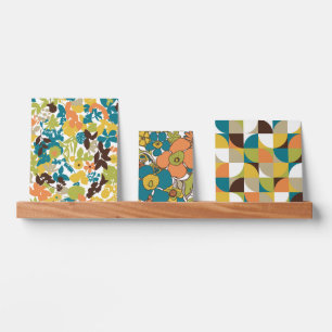 Retro Mod Patterns Teal Orange Set of 6 Picture Ledge