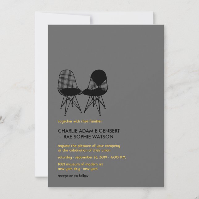 Retro Mod Perfect Chair Pair Eames Modern Wedding Invitation (Front)