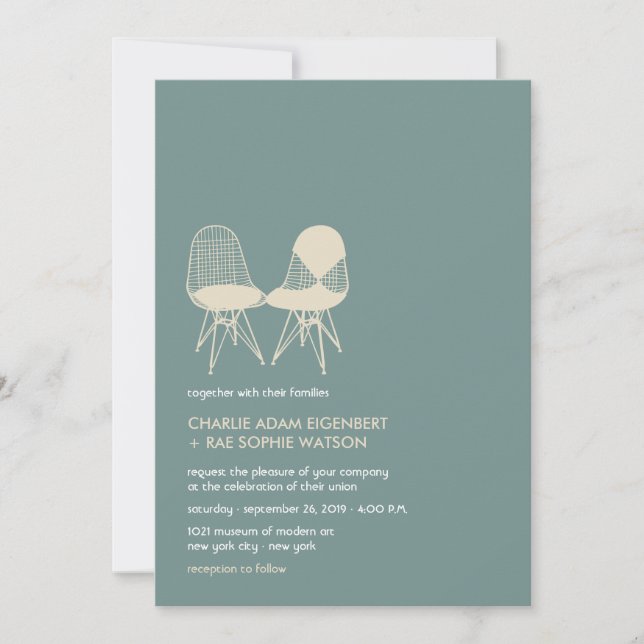 Retro Mod Perfect Chair Pair Eames Wedding Invite (Front)