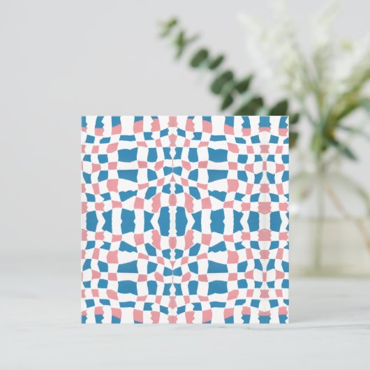 Retro Mod Pink Blue Checkerboard Abstract (Standing Front)