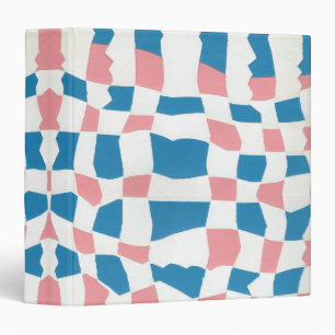 Retro Mod Pink Blue Checkerboard Abstract 3 Ring Binder